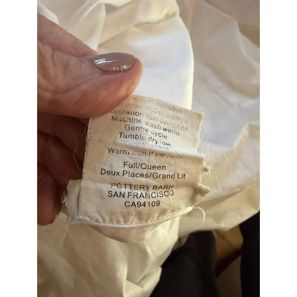 Pottery Barn Classic Cotton White Full/Queen Duvet W/ Tan Ladder Stitch